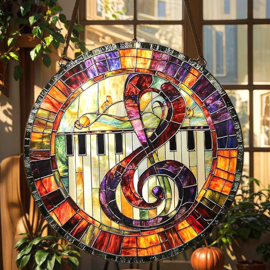 Music Christmas Ornament Treble Clef Suncatcher Piano Window Hanging Acrylic Stained Glass Effect Art Garden Decor Unique Gift for Mom Women Music Teachers Musicians Thanksgiving