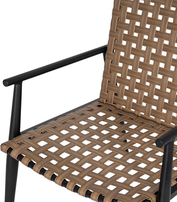 Outdoor 3 Pieces Bistro Set, Leather-Look Wicker Patio Chair Set with Aluminum Frame for All-Weather Porch Backyard Balcony Chairs and Table