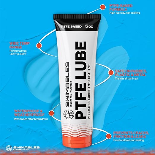 Swimables 5 oz Pool PTFE Lube - PTFE-Based Sealant for Pool o Ring Lube, Gaskets & Pools Equipment - Long Lasting Magic Lubes for Pools Filter Lubes, Spa Pumps - Waterproof & Non-Melting - 1 Pack