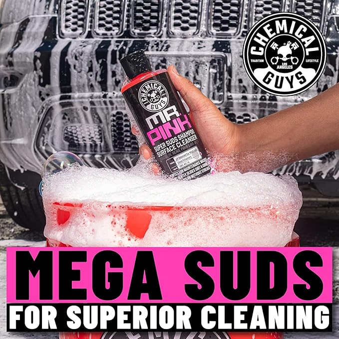 Chemical Guys Car Detailing Kit - Mr. Pink Car Wash Soap, Total Interior Cleaner, VRP Protectant, Diablo Wheel Cleaner, Wash Bucket with Lid, Dirt Trap, Brushes, Mitt, 4 Microfiber Towels, 16-Piece