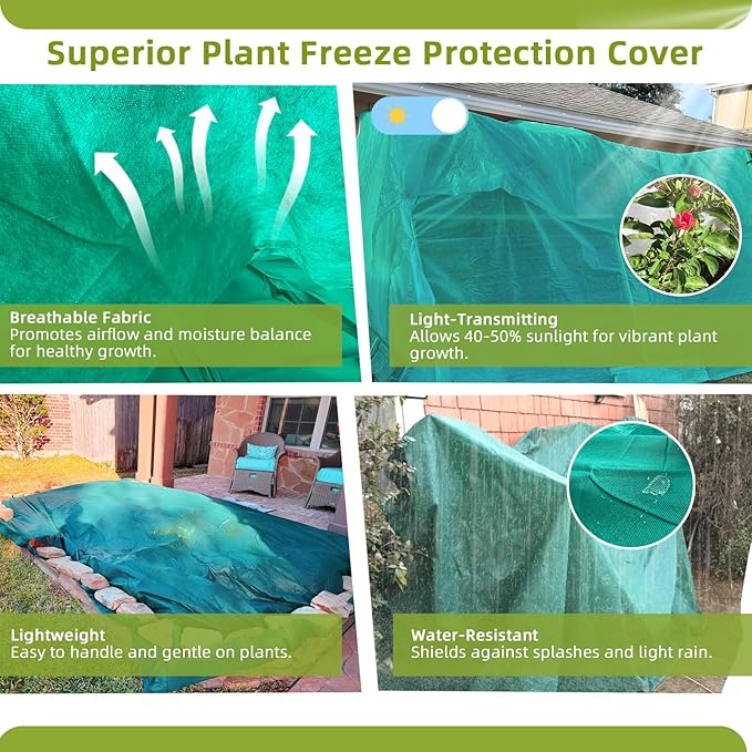 Plant Covers Freeze Protection, 10ft X 50ft Floating Row Cover 1.47 oz/yd² Fabric, Garden Frost Cloth Frost Blanket Plant Frost Covers for Outdoor Winter Frost/Sun Pest Protection - Green