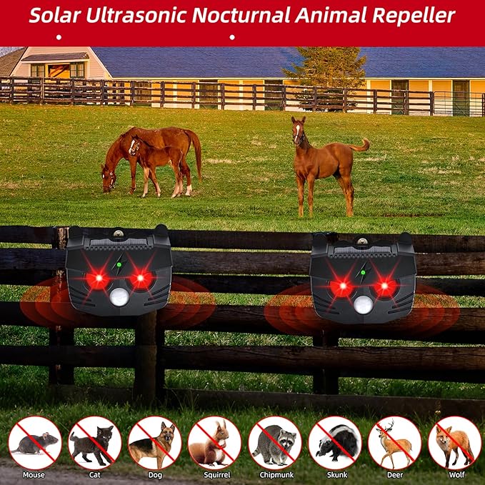 2025 Solar Nocturnal Animal Repeller Predator Control Light Coyote Repellent Devices with Ultrasound&LED Lights Outdoor Night Guard Animal Predator for Dog,Cat from Chicken Coop Yard Farm (4PACK)