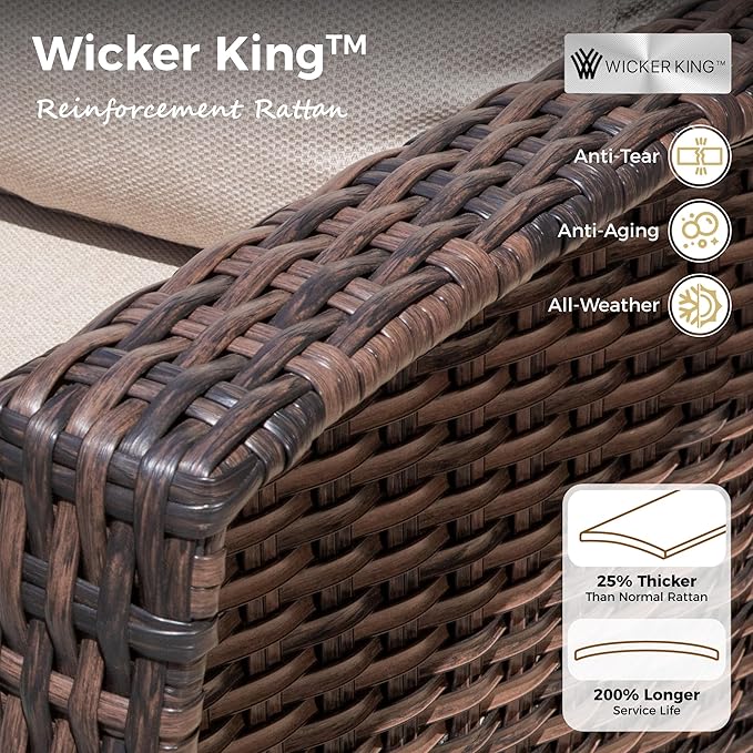 5-Piece Wicker Patio Furniture Set with Swivel Chairs, High Back Outdoor Furniture with 5.5-inch Thick Cushion and Ottoman, All-Weather Wicker Patio Conversation Set for Deck Yard Pool, Beige