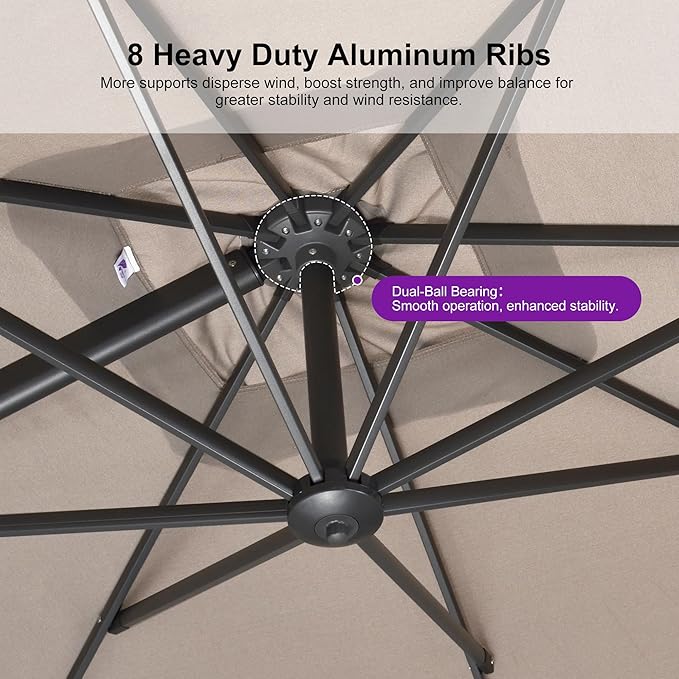 PURPLE LEAF 8 FT Cantilever Patio Umbrella Outdoor Aluminum Offset Square Umbrella with 3 Years Fade Resistance Recycled Fabric and 360-degree Rotation for Deck Pool Garden, Sand Dune
