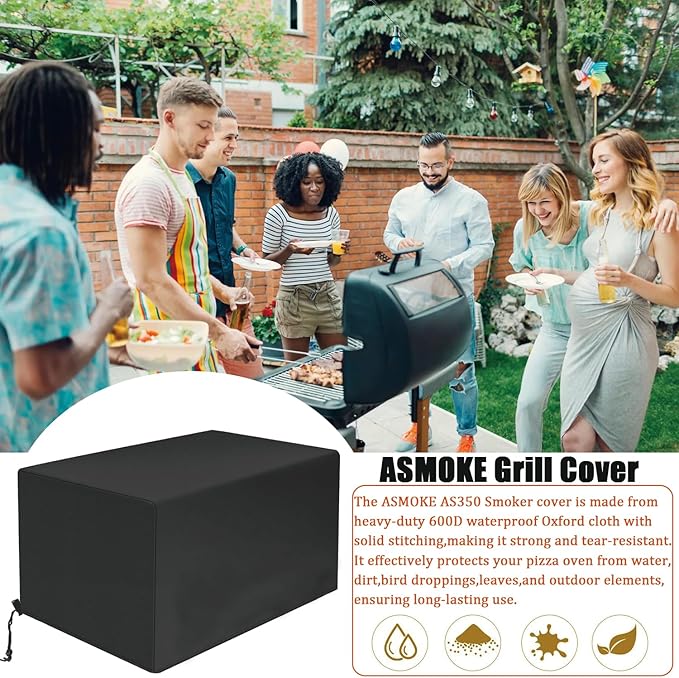 Tabletop Grill Cover for ASMOKE AS350 Wood Pellet Grills, Heavy Duty 600D Waterproof Table Top Portable Smoker Cover for ASMOKE Pellet Grill AS350/AS350DC BBQ Accessories