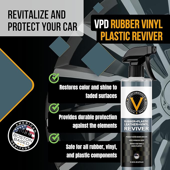 VPD Rubber, Vinyl & Leather Reviver 16oz - Car Detailing Conditioner for Tire Shine, Trim & Interior Renewal, Water-Based, Non-Greasy, Protects & Refreshes Your Tires, Dashboard & Car Interior