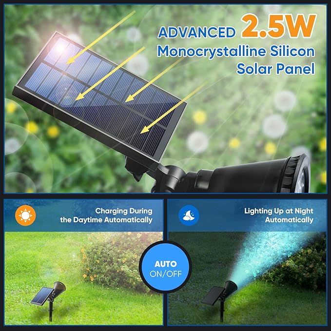 KEV Solar Spot Lights Outdoor,18 LEDs Solar Flood Lights with 8 Modes &Colored Adjustable &IPX65 Waterproof,Halloween Solar Spotlight for Driveway/Backyard/Landscape/Tree/Garage(Multicolor,4 Pack)