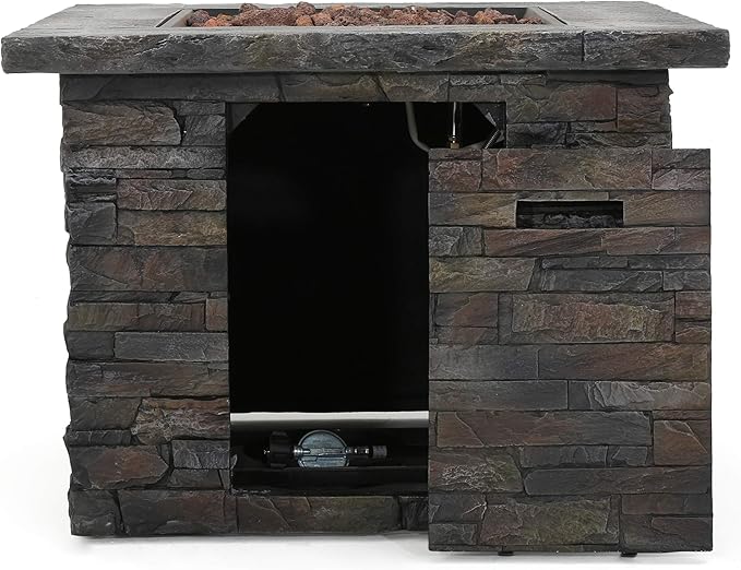 Outdoor Propane Fire Pit Table, 33 Inch Square MGO Concrete Fire Pit with Lava Rocks, Smokless Fire Table for Outside Patio, Garden, Backyard, 40,000 BTU, Tank Inside, Stone Gray