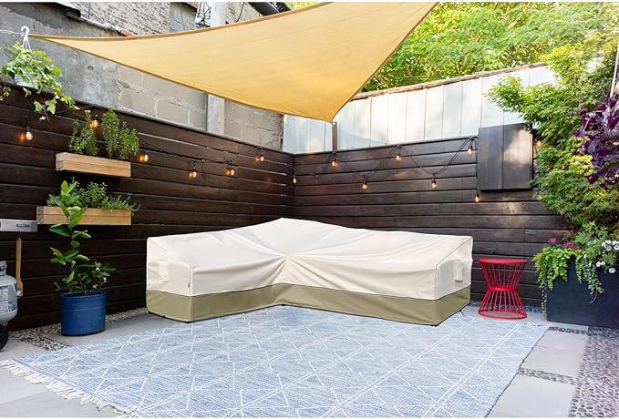 Outdoor Sectional Cover - Waterproof, Rip-Stop, Anti-UV 600D Heavy Duty Outdoor Couch Cover with 3 Air Vent (L-Shaped-Left Facing-58''X85''), Light Green