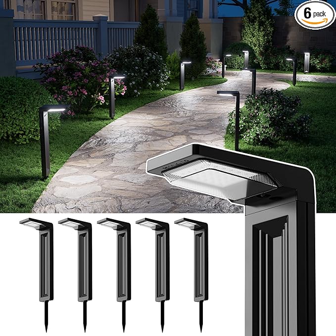 Solar Pathway Lights Outdoor 30 LED Solars Powered Lamp Dusk to Dawn Waterproof for Garden Lighting Outside, Patio, Path, Yard, Walkway, Driveway (Cool White, 6 Pack)