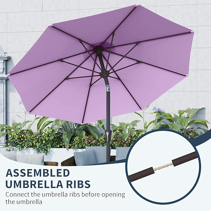 PatioKingdom 10FT Patio Umbrella with Push Button Tilt and Crank, Outdoor Market Umbrella with 8 Fiberglass Ribs, UV Protection Table Umbrella for Pool,Backyard,Garden,Deck(Taro Purple, 10FT)
