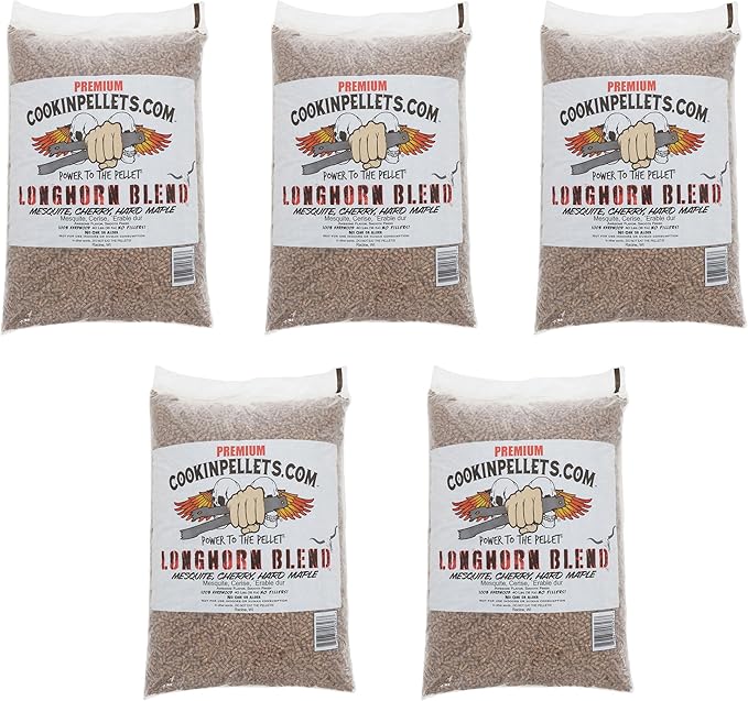 CookinPellets 40-Pound Longhorn Blend Premium Natural Grill Smoker Smoking Mesquite/Cherry/Maple Hardwood Wood Pellets, (5 Pack)