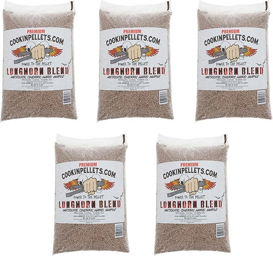 CookinPellets 40-Pound Longhorn Blend Premium Natural Grill Smoker Smoking Mesquite/Cherry/Maple Hardwood Wood Pellets, (5 Pack)