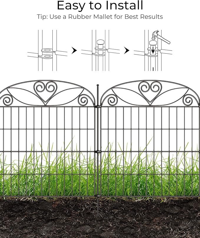 10 Panels No Dig Decorative Outdoor Garden Fence with Gate, 32 in(H) X 23.6 ft(L) Animal Barrier Fencing, Rustproof Portable Fence, Temporary Dog Fence Outdoor for Yard, Outside, Backyard