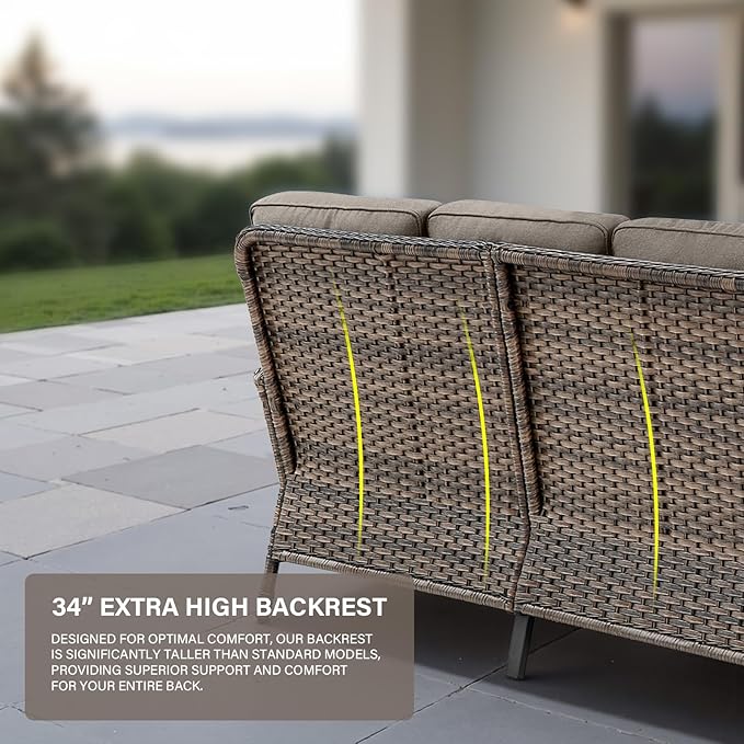 Belord Outdoor Furniture Set - 6 Pieces Patio Conversation Sectional Sofa Set with Swivel Rocker Outdoor Chairs Set of 2 and Wicker Coffee Table for Deck Backyard Sunroom Brown