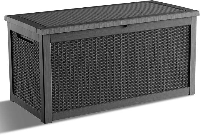 320 Gallon Waterproof Outdoor Storage Box, UV Resistant Resin Deck Box with Hydraulic Rod for Reinforced Stability, Perfect for Patio, Garden, and Pool, Black