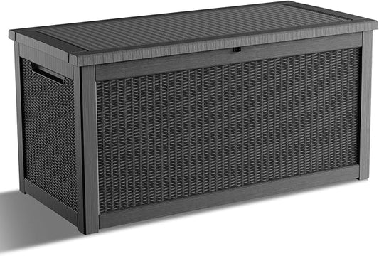 320 Gallon Waterproof Outdoor Storage Box, UV Resistant Resin Deck Box with Hydraulic Rod for Reinforced Stability, Perfect for Patio, Garden, and Pool, Black