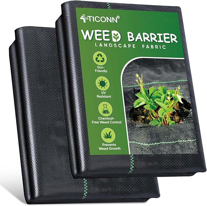 TICONN 4FTx50FT Weed Barrier Landscape Fabric, 3.2Oz Weed Barrier Fabric Heavy Duty, Weed Barrier for Garden, Landscaping Fabric, Geotextile Fabric for Driveway (2PK)