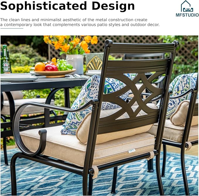 MFSTUDIO Round Patio Table and Chairs Set, Patio Dining Sets for 6 with Swivel Chairs, 7 Piece Outdoor Dining Set with Umbrella Hole, Outdoor Patio Furniture Set for Deck Backyard Garden
