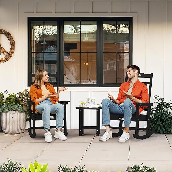 nalone Outdoor Rocking Chair, HDPE All Weather Resistant Rocking Chair for Porch, Oversized Patio Rocker Chair for Adult, Outdoor Rockers for Garden Lawn