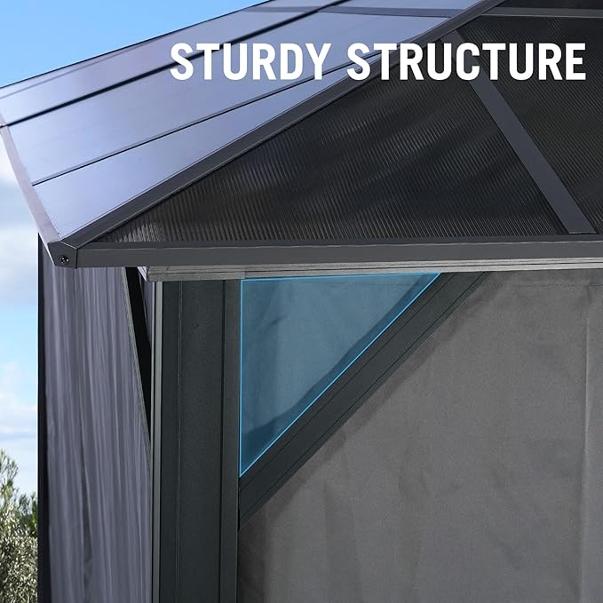 LeDoasis Nebula 12'x20' Hardtop Gazebo with Breathable Netting & Privacy Curtain, Permanent Outdoor Aluminum Patio Gazebo, Polycarbonate Double Roof Canopy, for Patio Lawn and Garden,Parties