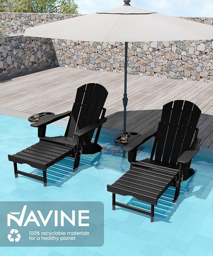 Adjustable Adirondack Chair with Retractable Ottoman Set of 8, HDPE Folding Adirondack Chair with Cup Holder, All Weather Fire Pit Chair for Outdoor.