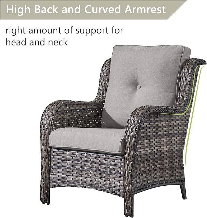 Rilyson Wicker Patio Furniture Set - 7 Piece Rattan Outdoor Sectional Conversation Sets with 1 Sofa,4 Armrest Chairs and 2 Ottomans for Porch Deck Garden(Mixed Grey/Grey)