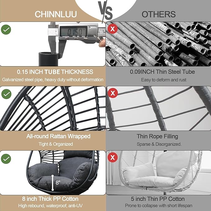 Oversized Hanging Egg Chair Outdoor Wicker Swing Chair with Stand Rain Cover UV Resistant Cushion 400lbs Capacity for Patio, Garden and Balcony