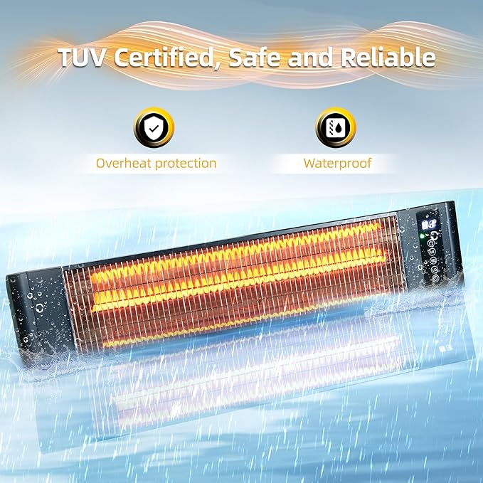 Electric Patio Heater 1500W Outdoor Portable Heaters for patio RealSmart Infrared Outdoor/Indoor Space Heater 3 Heat Modes Wall Mounted Tripod Heater IP65 TUV Certification for Garage Greenhouse