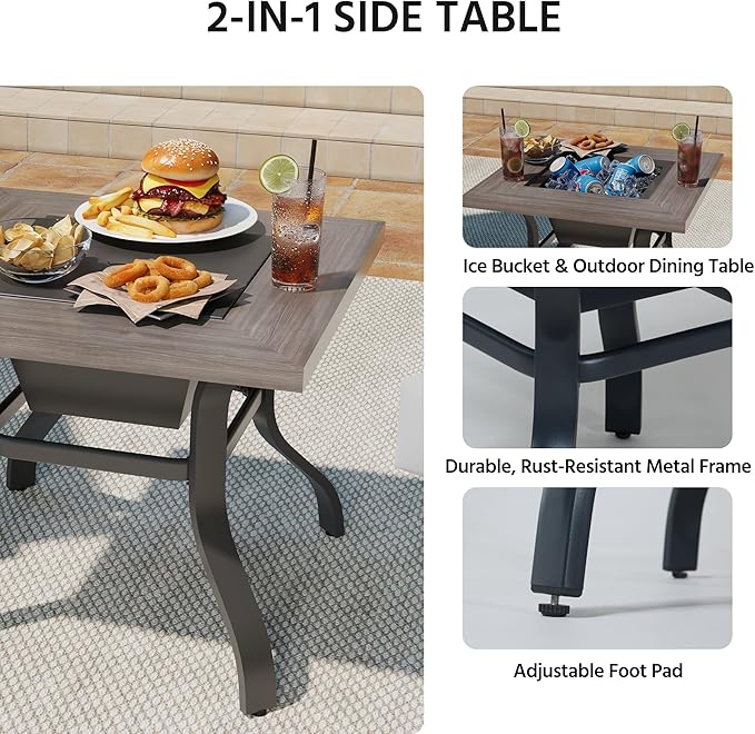 LAUSAINT HOME 3 Pieces Outdoor Patio Conversation Furniture, Luxury Motion Glider Chairs and Ice Bucket Table & Coffee Table, Rocking Chairs with Olefin Cushions, for Patios, Gardens, Balconies