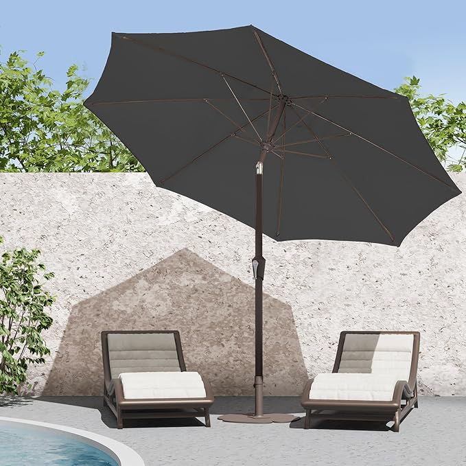 PatioKingdom 9FT Patio Outdoor Umbrella-UPF 50+ Sun Shade with Wind Vent, Push-Button Tilt & Smooth Crank Lift, Rust-Resistant Fiberglass Frame for Garden, Backyard,Yard (Gray, 9FT)