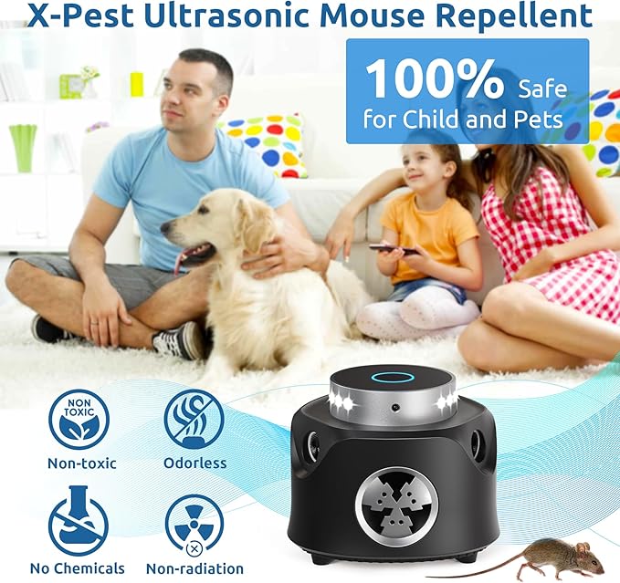 Ultrasonic Pest Repeller Indoor, 2025 Upgraded Mouse Repellent Ultrasonic Plug in, Rodent Repellent with Ultrasound & Strobe Light, Mice Repellent Indoor for Rodent/Mouse/Squirrel/Roach