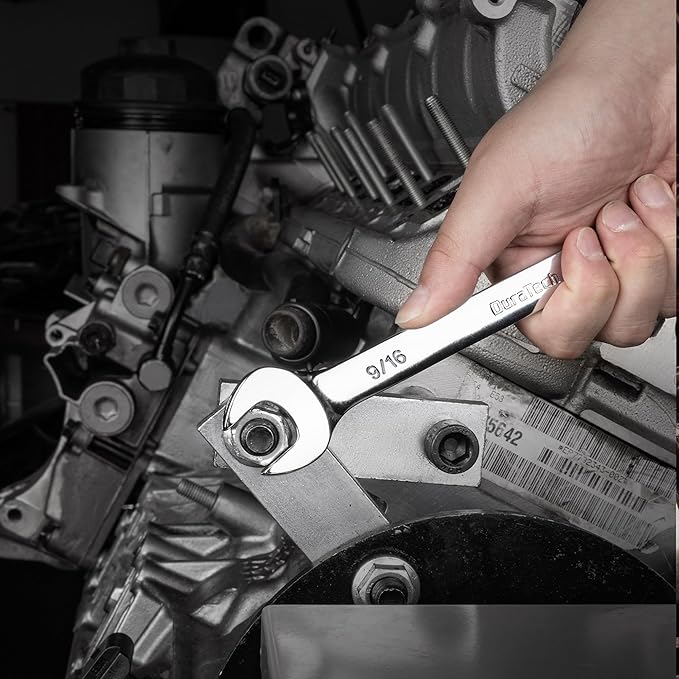 DURATECH 9/16" Combination Wrench, SAE, CR-V Constructed with Mirror Polish, 12-Point, 15-Degree Offset