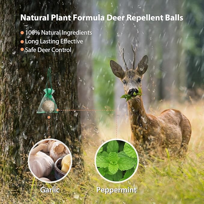 Deer Repellent 10 Pack Peppermint Oil Deer Scram Deer Stopper Balls Natural Deer Off Deer Deterrent for Outdoor Garden Yard Lawn to Keep Rabbit Deer Away from Plants