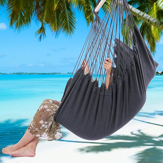 Y- STOP Hammock Chair Hanging Rope Swing Chair, Max 500 Lbs, 2 Seat Cushions Included, Removable Steel Spreader Bar with Anti-Slip Rings, Hardware kit-for Indoor or Outdoor(Dark Grey)