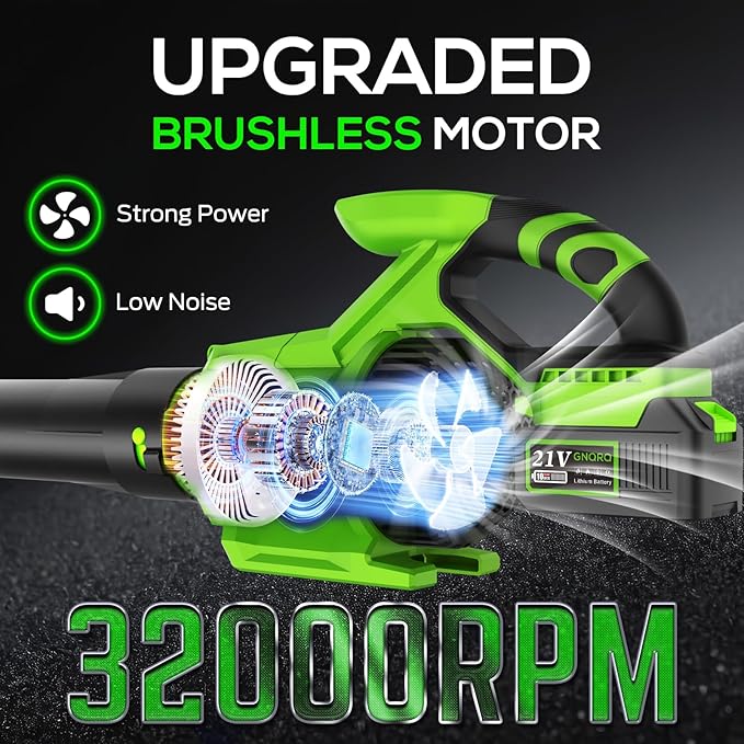 Electric Leaf Blower Cordless, 21V Battery Powered Blower with 2 x 4.0Ah Battery and Charge, 715CFM &180MPH and 3 Speed Mode, Brushless Handheld Blowers for Lawn Care, Yard, Leaves, Dust, Snow