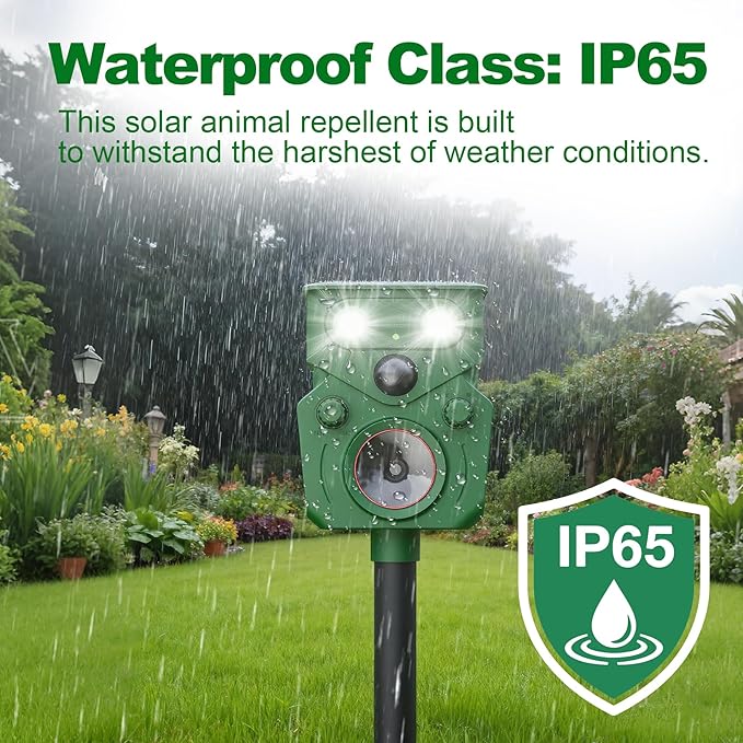 2025 Upgraded Solar Powered Animal Repeller 2 Packs, Ultrasonic Solar Powered Deer Repellent for Outdoor Yard Lawn Repel Squirrel Raccoon Cat Deterrent with Motion Sensor & Flashing Light (2, Green)