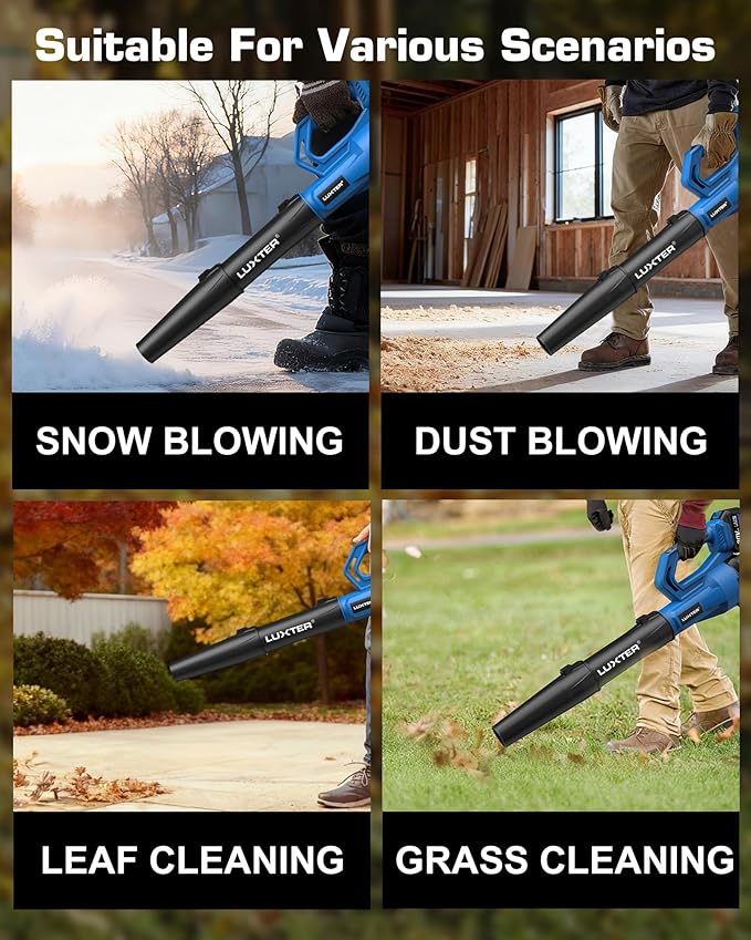 LUXTER Cordless Leaf Blower 20V Brushless Electric Leaf Blowers 320 CFM & 120 MPH 2-Levels Variable Speed with 2 X 4.0Ah Battery and Charger Included Blower for Lawn Care, Yard, Leaves, Dust, Snow
