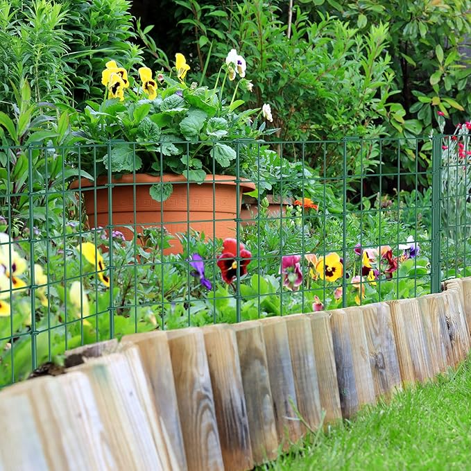 OUSHENG 20ft Green Garden Fence for Dog, Easy Assembly Decorative Fencing Rustproof Metal Wire Panel Border for Outside, Small Animal Barrier for Yard Outdoor, Grids
