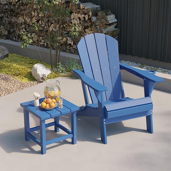 Folding Adirondack Chair, HDPE All-Weather Patio Chairs for Outdoor, Patio, Lawn, Garden, Backyard Deck, Fire Pit - Navy Blue