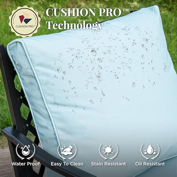 Swivel Patio Chairs Set of 2, High Back Outdoor Swivel Patio Metal Chairs with 5.75" Thick Cushions for Bistro Balcony Porch Deck and Yard, Blue