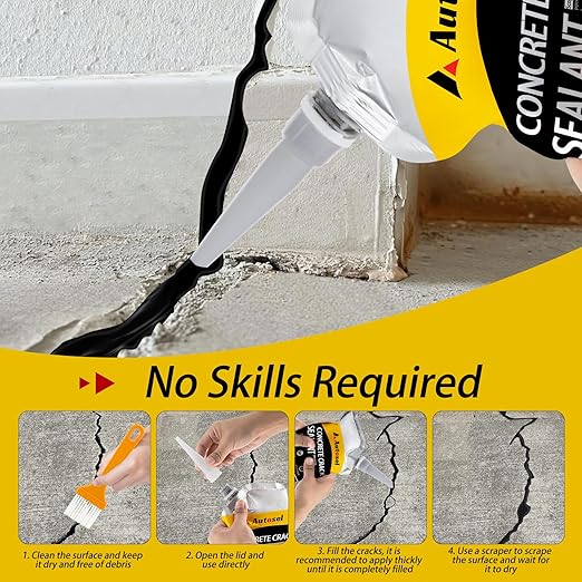 Concrete Crack Filler, Pro Cement Crack Filler, Asphalt Crack Filler,Slab Concrete Crack Waterproof, Self-Leveling Driveway Crack Filler, Quick-Drying Sealing Adhesive, Crack Filler Black-2 Pcs