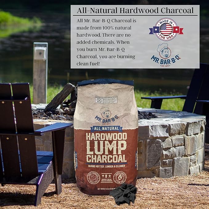 16 LB. All Natural Hardwood Lump Charcoal by Mr. Bar-B-Q - Premium Natural Charcoal for Grilling, BBQ, Smoking, Kamado & Kettle Grills - Burns Hotter & Longer - Smoky Flavor, Low Ash & Easy to Light