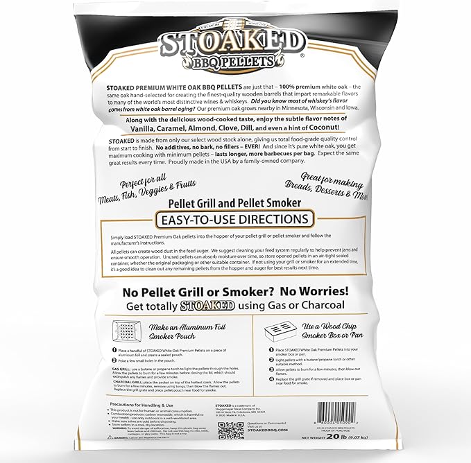 Stoaked BBQ Pellets for Smoker, Natural White Oak, Winter Smoker Fuel for BBQ Grill, Fireplace & Wood Stove, Traeger Grill Compatible, 20 lbs