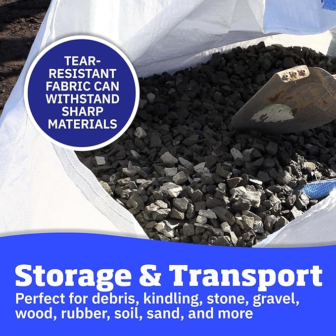 DURASACK Heavy Duty Builder's Bulk Bags 200-Gallon White Woven Polypropylene Contractor Trash Bags for Demo and Construction, Holds up to 2200 lbs, Open Top, Pack of 3