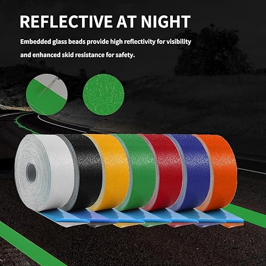 Reflective Pavement Marking Tape Slip-Resistant and Durable, Heavy-Duty Rubber Base for Outdoor Applications, Perfect for Driveways, Walkways, and Parking Areas (Green, 2 Inch X 18 Feet)