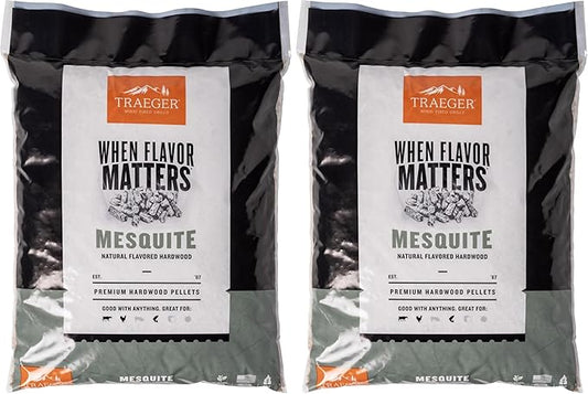 Traeger Grills Mesquite 100% All-Natural Wood Pellets for Smokers and Pellet Grills, BBQ, Bake, Roast, 18 lb. Bag (Pack of 2)
