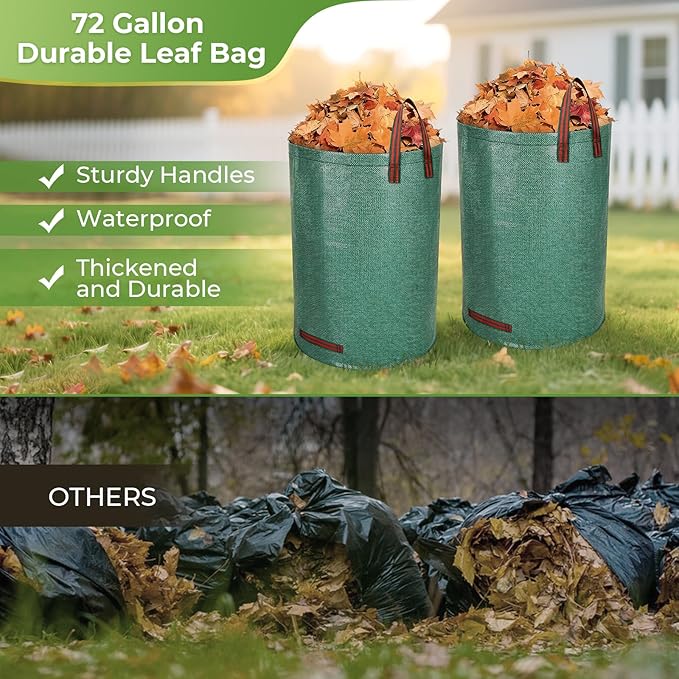 2 Pack Large 18" Wide Metal Leaf Rake, 25 Tines,73” Long Handle,Heavy Duty Graden Rakes Set for Lawn Yard Pine Needles Mulch Thatch Debris Cleanup Set with 2 Pack 72Gallon Leaf Bags and Scoops