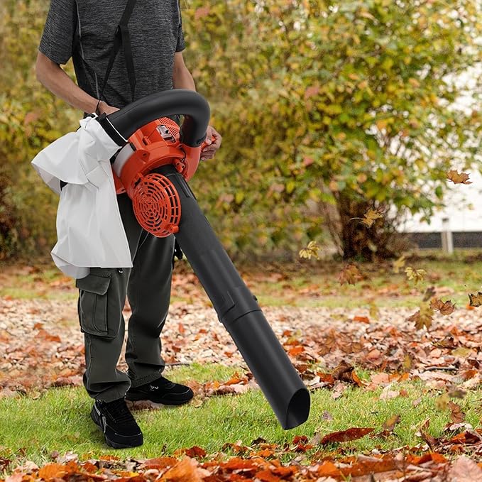 25.4cc Gas Leaf Blower Vacuum Mulcher, 2-in-1 Handheld Garden Leaf Blower, 2-Stroke 275CFM Yard Vacuum with Large Collection Bag for Lawn Yard Driveway Cleaning(Orange)