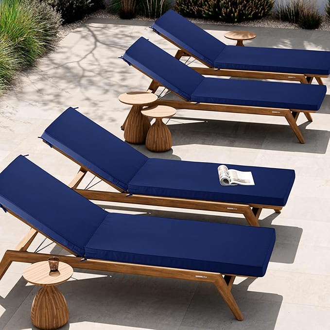 Chaise Lounge Cushion Outdoor, Waterproof and Stain-Resistant Lounge Deck Reclining Chair Cushions for Patio Furniture Lawn Pool Resort Hotel, 80x26x3 Inch, Set of 4, Navy